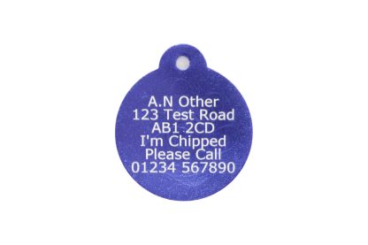 blue aluminium paw print dog tag round detail