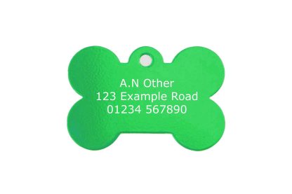 green aluminium bone dog tag