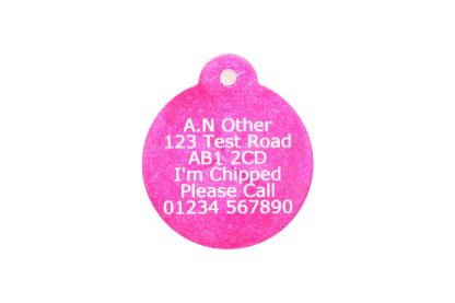 pink aluminium paw print dog tag round detail