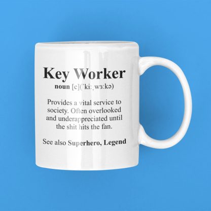 key worker gift mug on a blue background