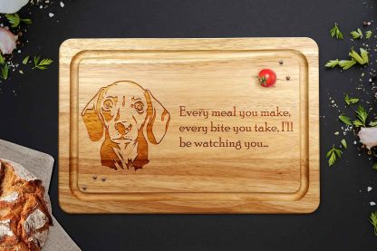 Dachshund chopping board on a kitchen work surface