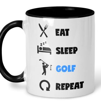 eat sleep golf repeat mug on a white background