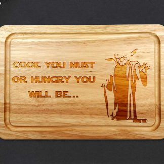 yoda chopping board on grey worktop