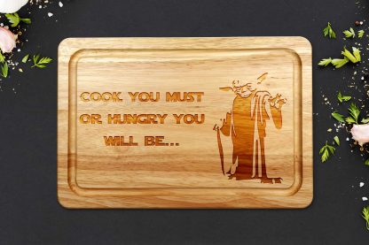 yoda chopping board on grey worktop