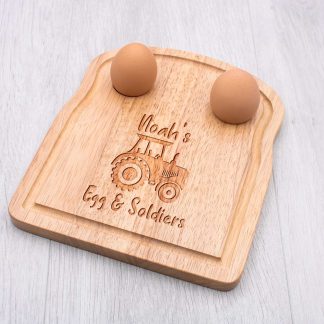 personalised tractor egg soldiers breakfast board