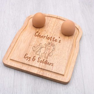 personalised unicorn egg soldiers breakfast board