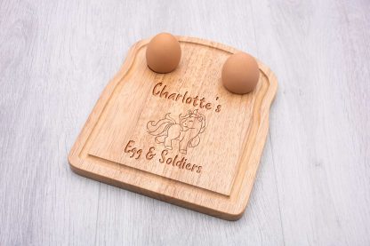 personalised unicorn egg soldiers breakfast board