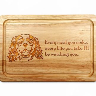 cavalier king charles spaniel chopping board on a white worktop