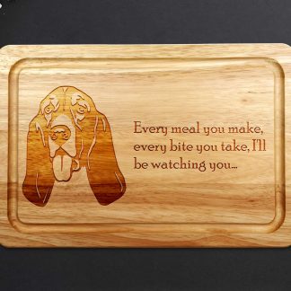 basset hound chopping board on a grey background