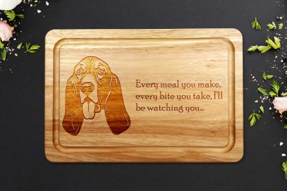 basset hound chopping board on a grey background