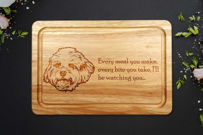 Maltese Terrier chopping board on a grey worktop