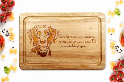 Labrador chopping board on white worktop