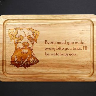 border terrier chopping board on grey worktop