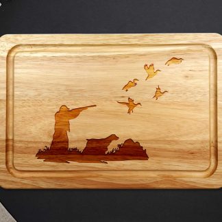 duck shooting chopping board on grey worktop