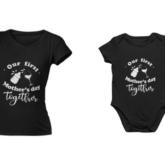 Our First Mother's Day T-shirt and Onesie Set (Black)