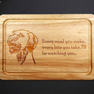 wirehaired vizsla chopping board on grey worktop