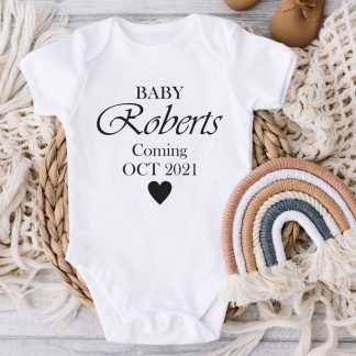 baby coming date white onesie