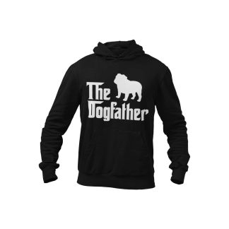 men's black hoodie with dogfather bulldog design