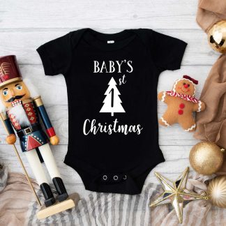 Baby's Personalised First Christmas Baby Vest. Designed and made in the UK.