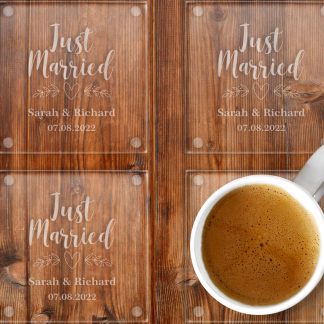 Just Married Glass Drinks Coasters Set of 4