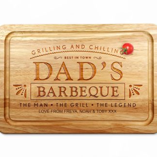 Dad's BBQ Grilling and Chilling Chopping Board on a kitchen worktop