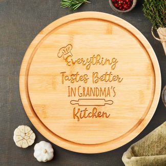 everything tastes better round chopping board